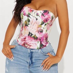 Fashion Nova Pink and Red Floral Bustier